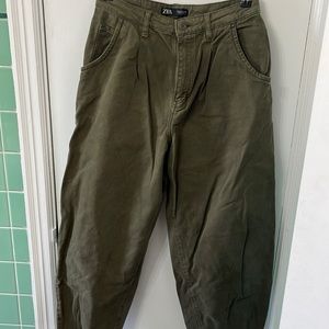 Zara green high rise balloon leg denim